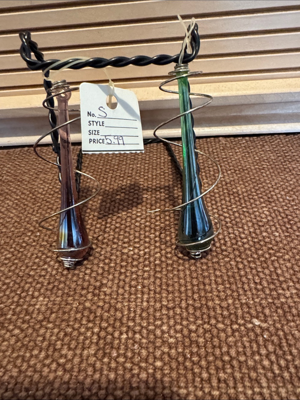 Pair of Decorative Teardrop Glass Ornaments - Green & Brown